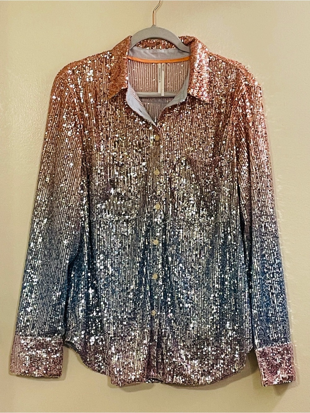 ANTHROPOLOGIE NWOT Ombre Sequin Buttondown Shirt - Picture 6 of 10